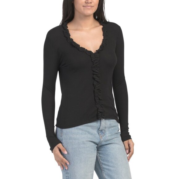 GOLDIE TEE Black Rosaline V-neck Top - Picture 1 of 2